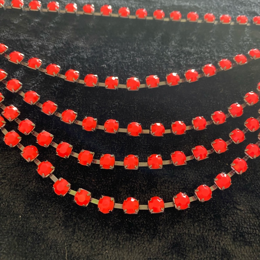 1- Glass Opal Rhinestones multiple layers and Black Metal Necklace